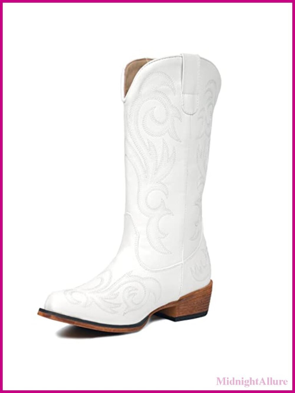 Faux Leather Cowboy Boots Mid Calf Pointy Toe Western Booties